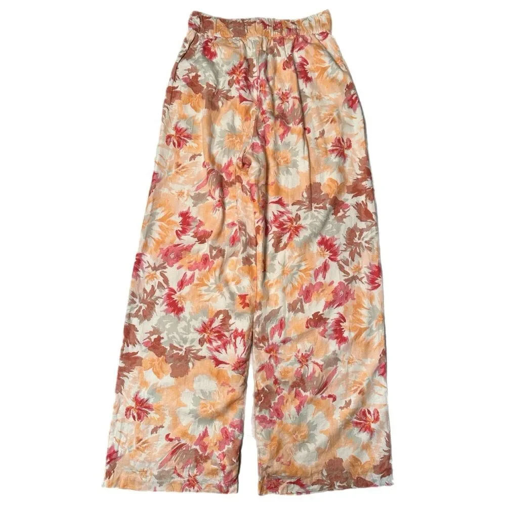 Abercrombie & Fitch Wide Leg Linen Blend Floral Pants Size XS - Picture 3 of 7